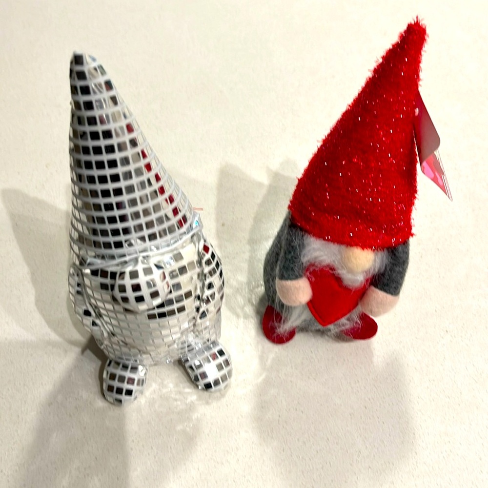 NWT 2 Gnome Decorations. 1 Disco Ball Gnome and 1 Hearts You Gnome